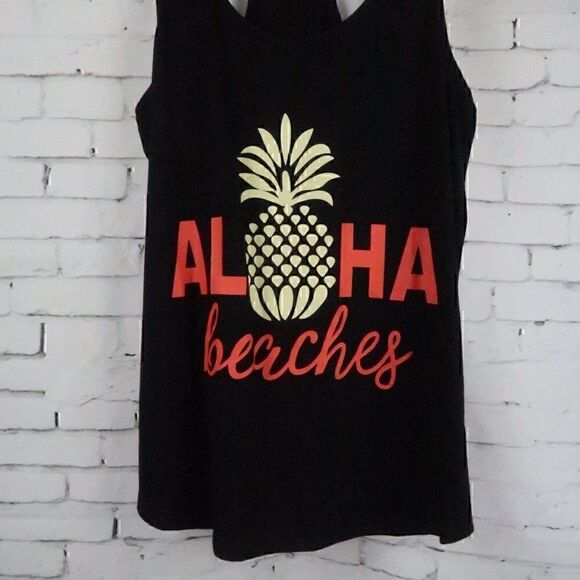 ALOHA BEACHES BLACK RACERBACK TANK TOP SIZE SMALL - Picture 5 of 8